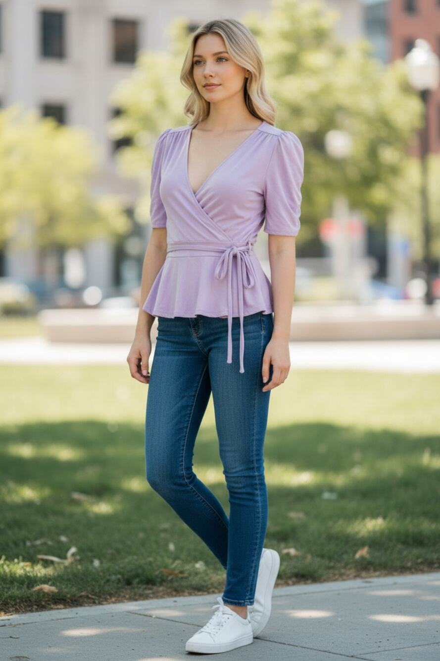 EXPRESS Top Size L NEW Light Purple Lavender $40 Blouse V Neck w/ Tie Belt